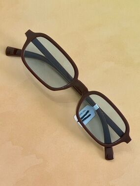 Free People Slim Rectangular Brown Sunglasses with Light Blue Tinted Lenses